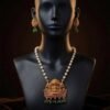 Kerala Temple Jewellery Set – Lakshmi Pearl Necklace & Earrings with Green Beads