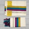 Kerala Set Mundu (Mundum Neriyathum) Pure Cotton Purple, Peacock Blue and Kasavu border