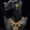 Kerala Premium Pearl Choker Set – Kundan Style Necklace & Earrings with Green & Pink Stones
