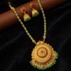 Premium Antique Green Bead Long Haram Set with Chakra Pendant & Kemp Stones