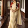 Kerala Set Saree Cotton Kasavu Borderless Horizontal Stripes Pattern, Tassel & Designer Blouse