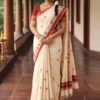 Kerala Set Saree in Cotton with Maroon Border