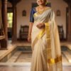 Kerala Set Saree Tissue with stripes & Kasavu border with beautiful Tassel work